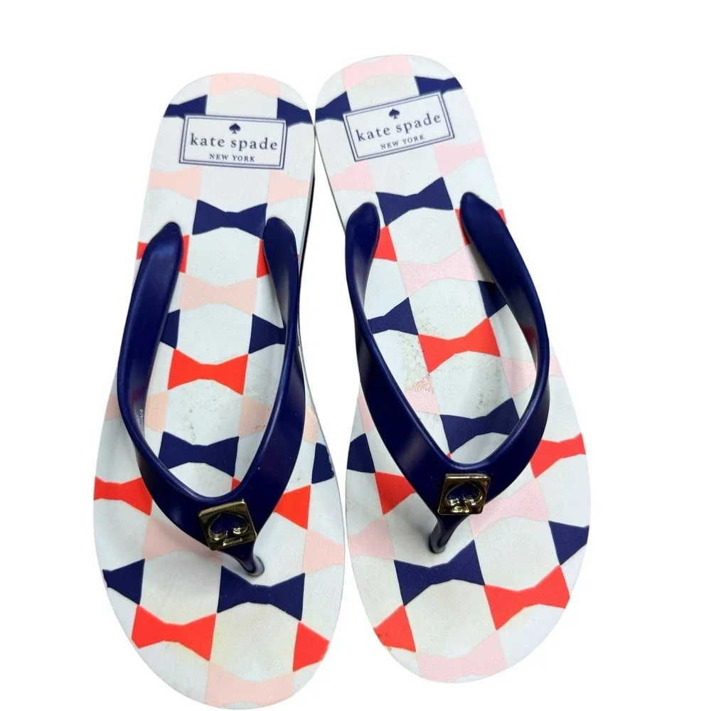 Kate Spade New York Women's Flip Flops Size 7 Blue Printed Thong Sandals